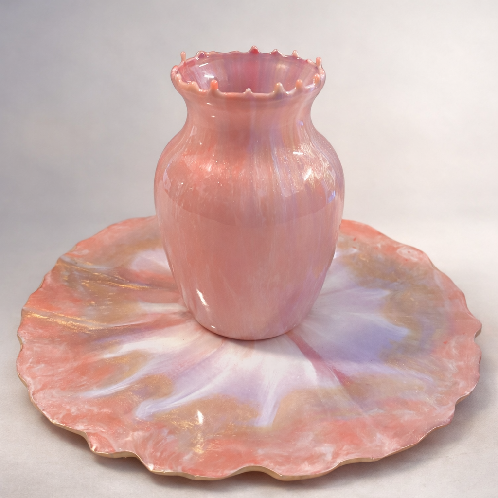 Elegant Iridescent Resin Vase & Tray Set