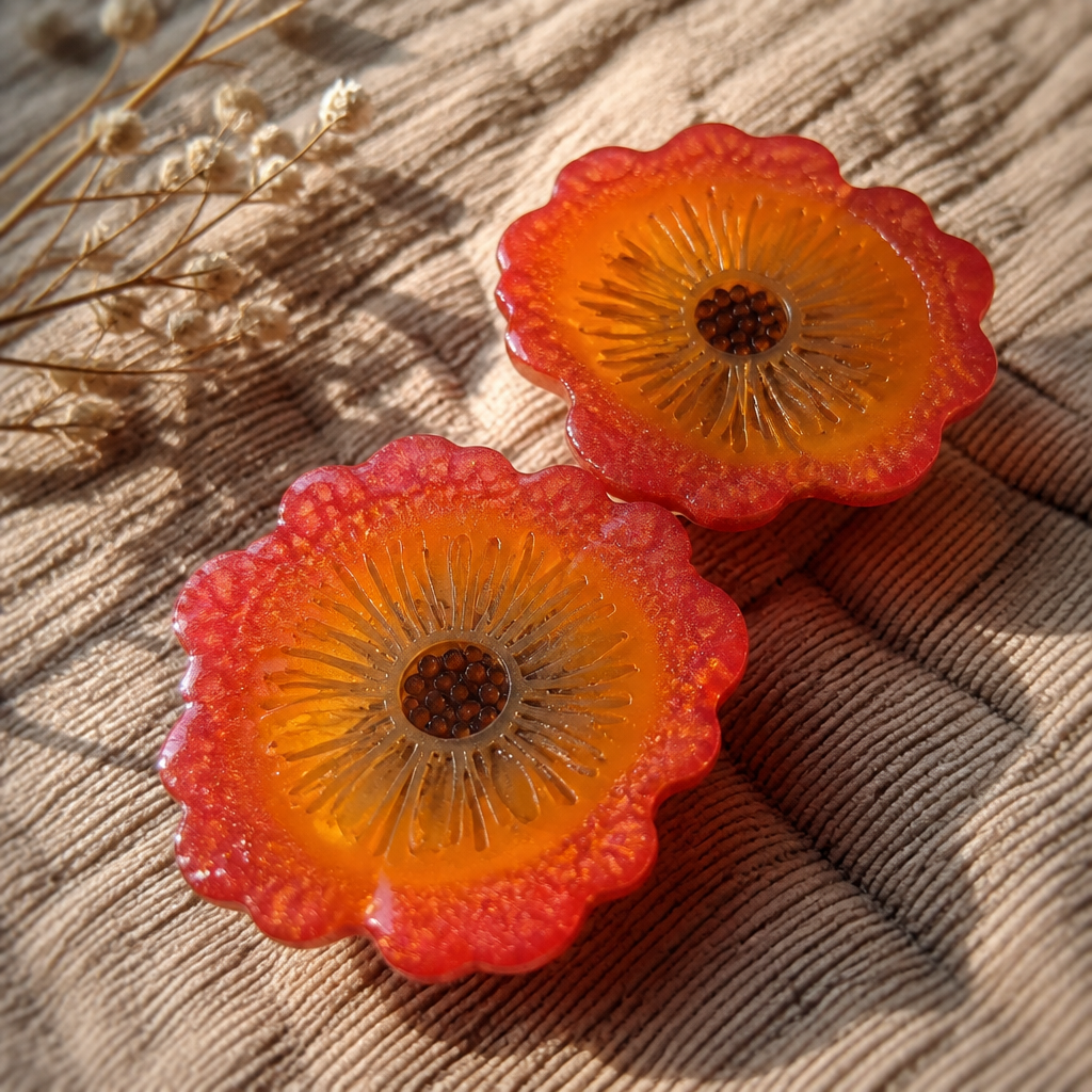 Handcrafted Resin Flower Coaster Set – Red & Orange Petal Glow