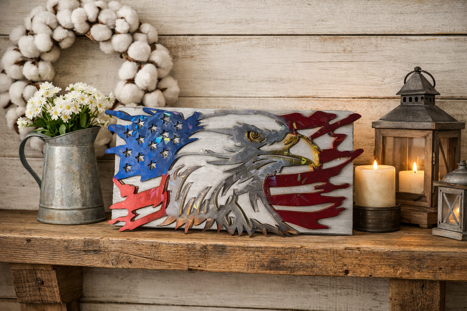 Handmade American Flag Bald Eagle Wall Art – Patriotic Resin Decor – Fourth of July / Veteran Gift