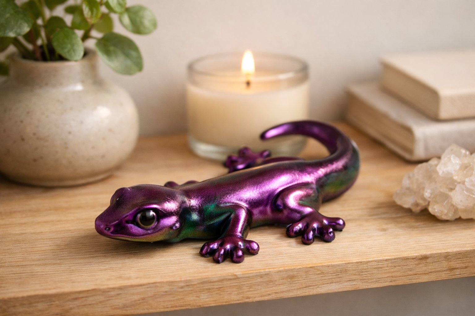 Iridescent Gecko Resin Figurine