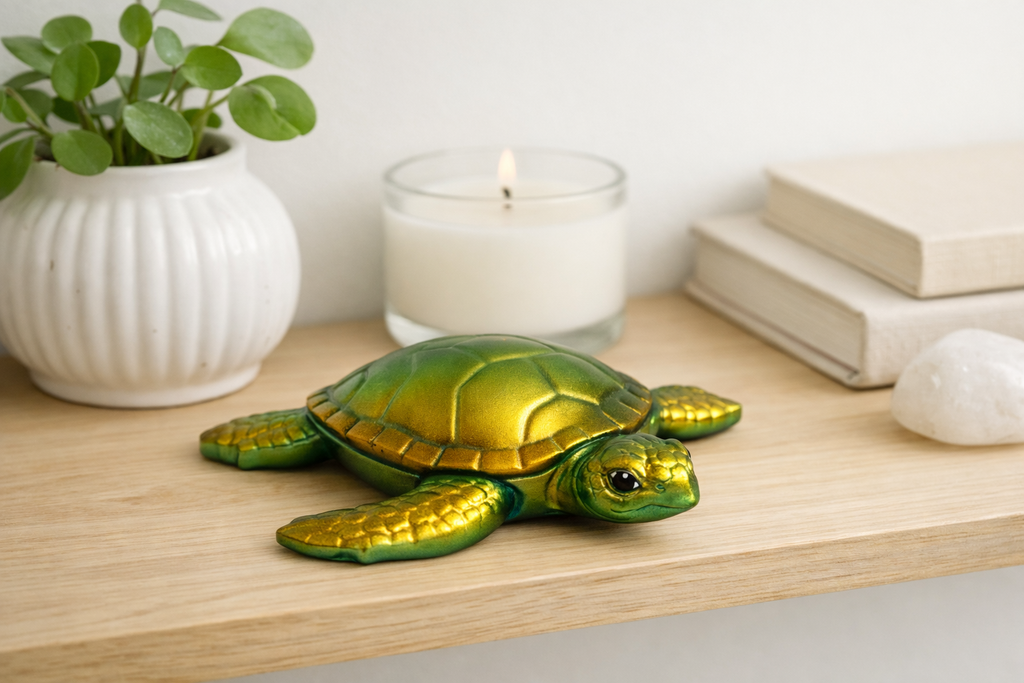 Green & Gold Turtle Resin Figurine
