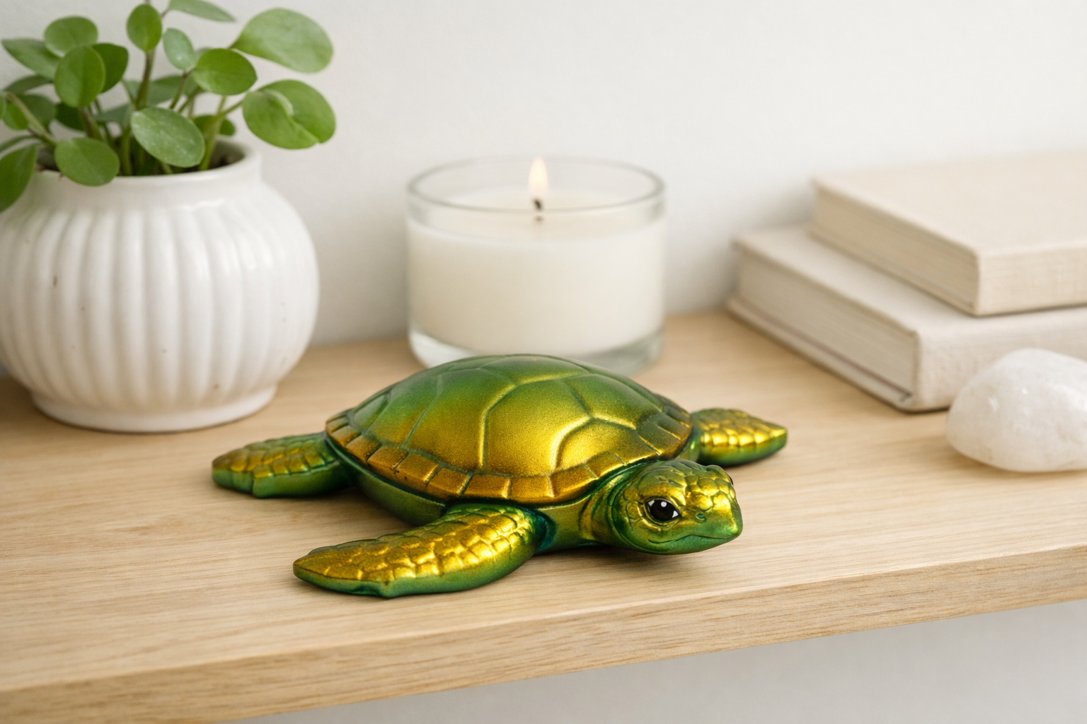 Green & Gold Turtle Resin Figurine