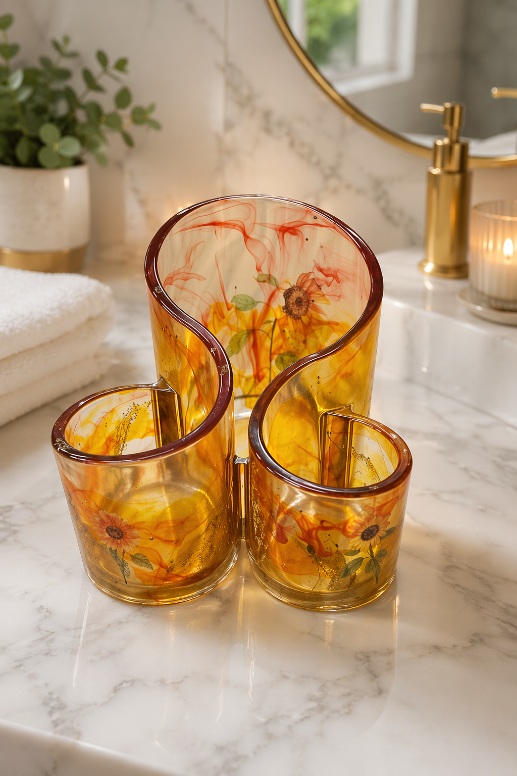 ✨ Handmade Sunflower Resin Bathroom Set