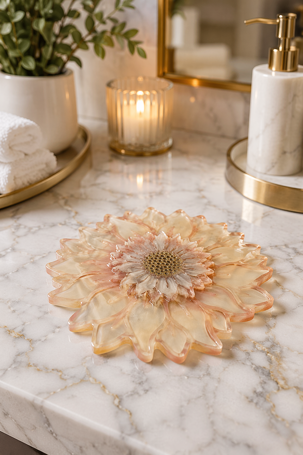 ✨ Handmade Sunflower Resin Bathroom Set