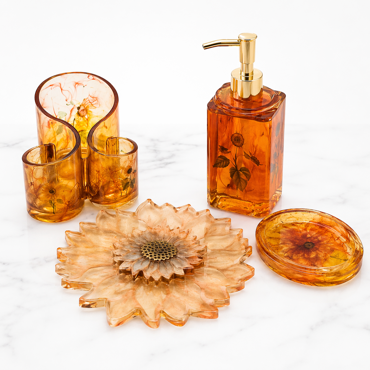 ✨ Handmade Sunflower Resin Bathroom Set