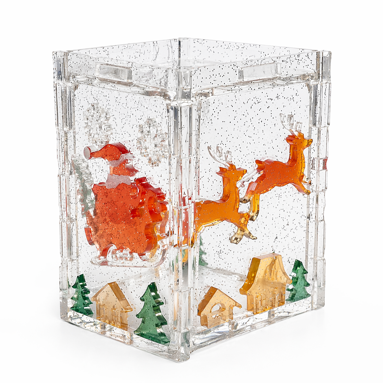 ✨ Handmade Christmas Resin Lantern – Santa & Reindeer Scene