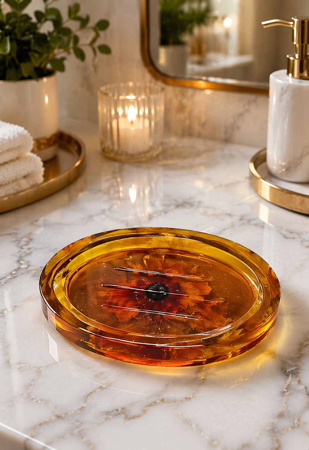 ✨ Handmade Sunflower Resin Bathroom Set