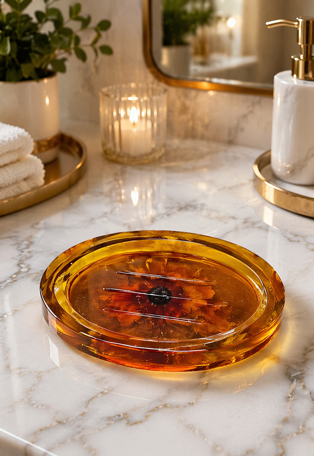 ✨ Handmade Sunflower Resin Bathroom Set