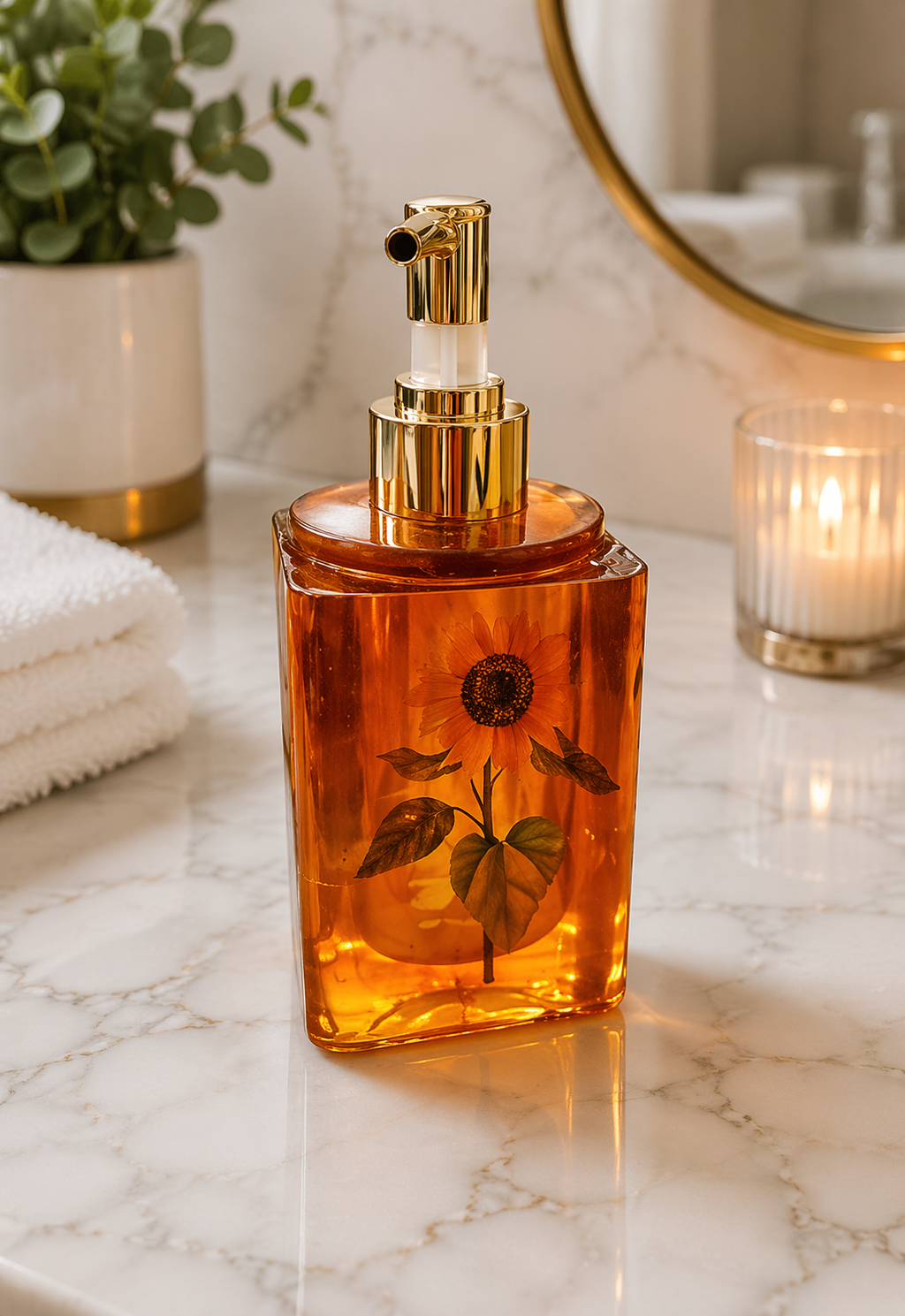 ✨ Handmade Sunflower Resin Bathroom Set