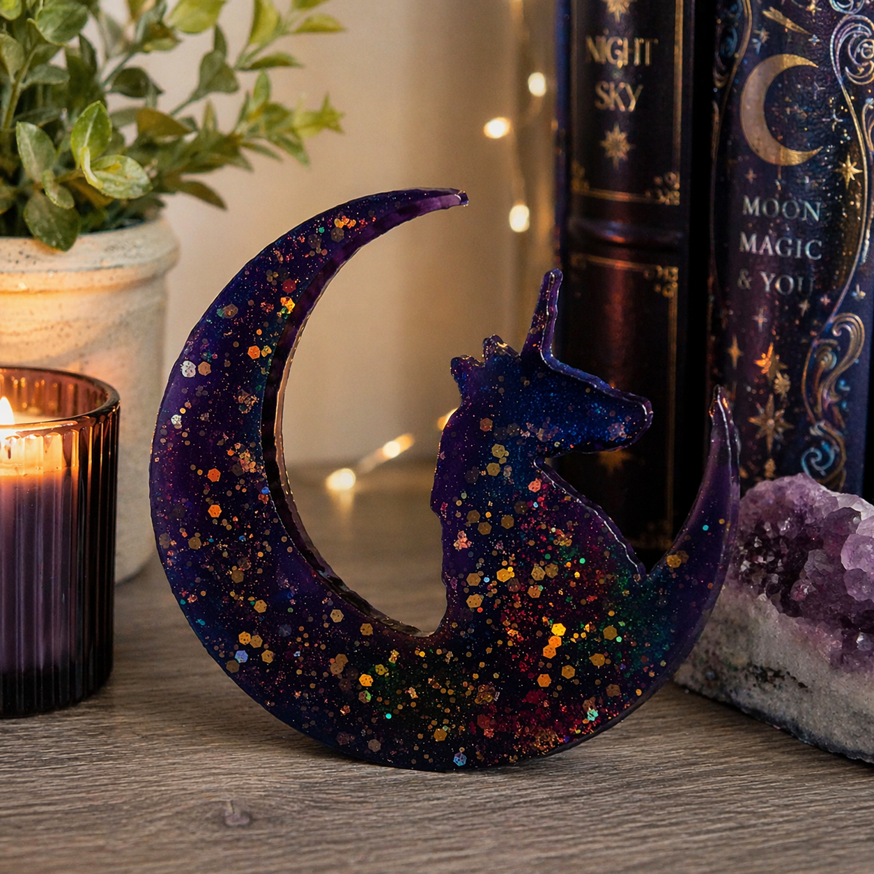Galaxy Unicorn Moon Resin Decor