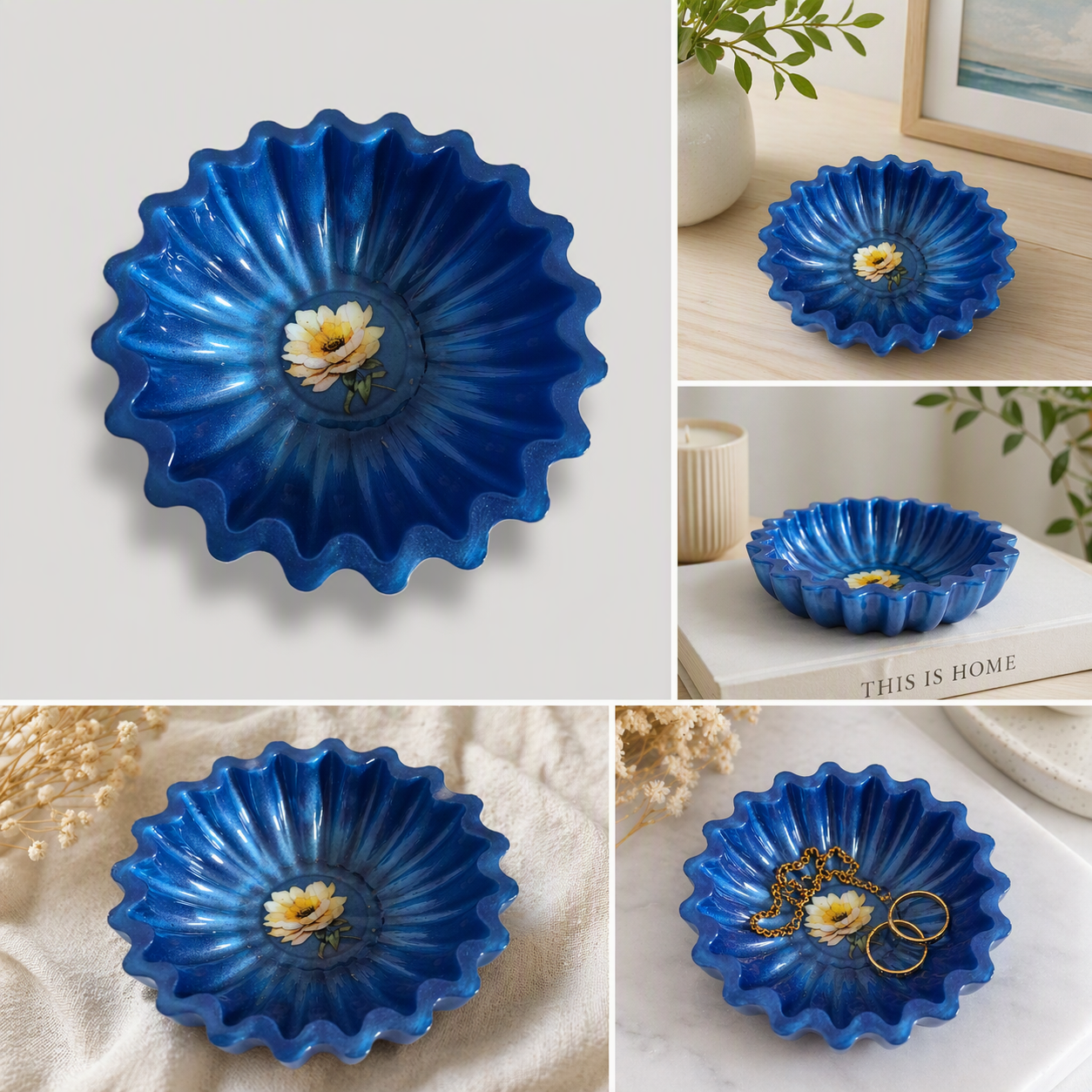 Blue Bloom Resin Trinket Dish