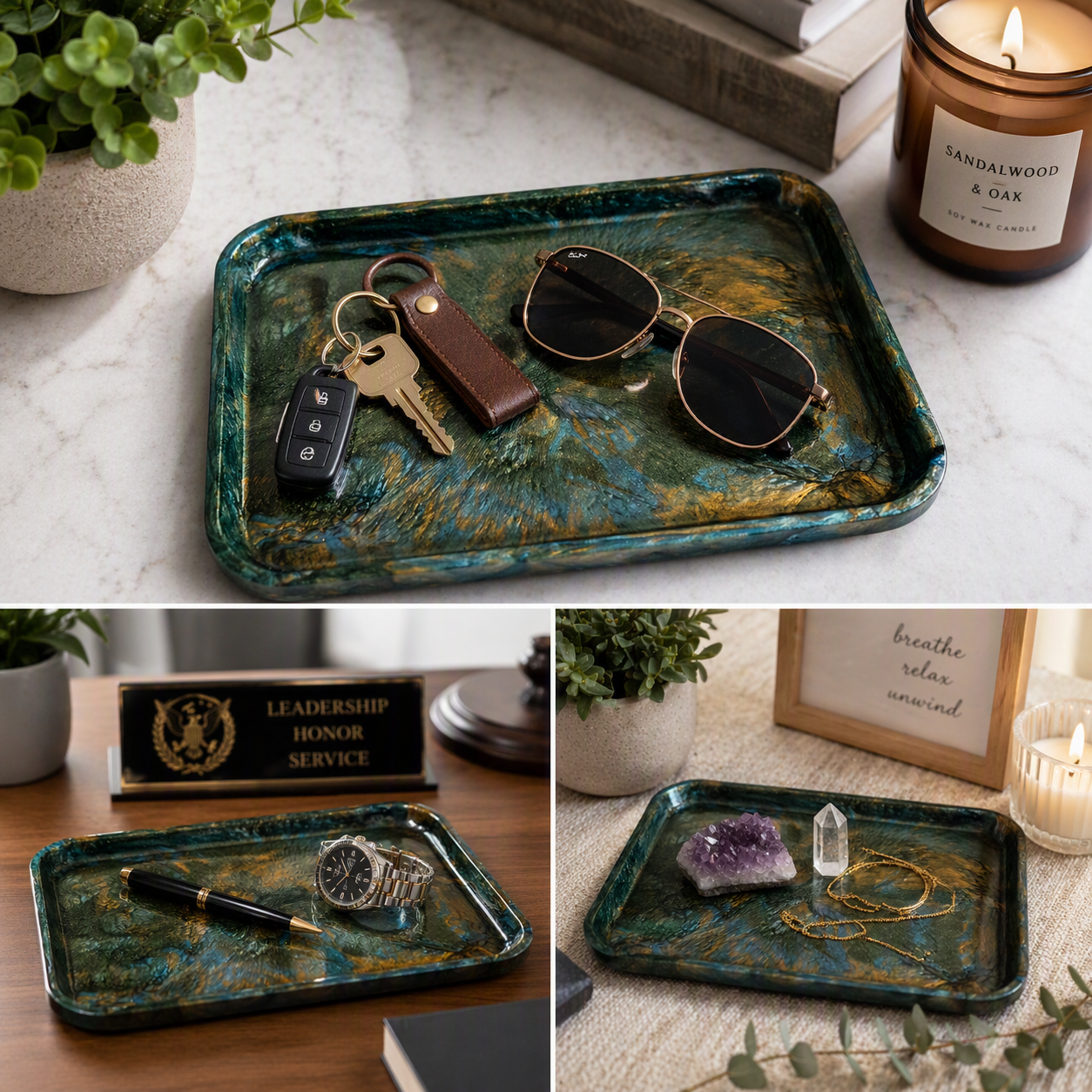 Green & Gold Resin Catch-All Tray