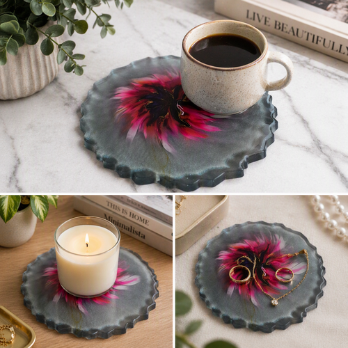 Black & Crimson Bloom Resin Tray