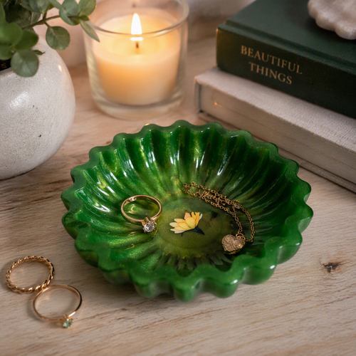 Emerald Bloom Resin Trinket Dish